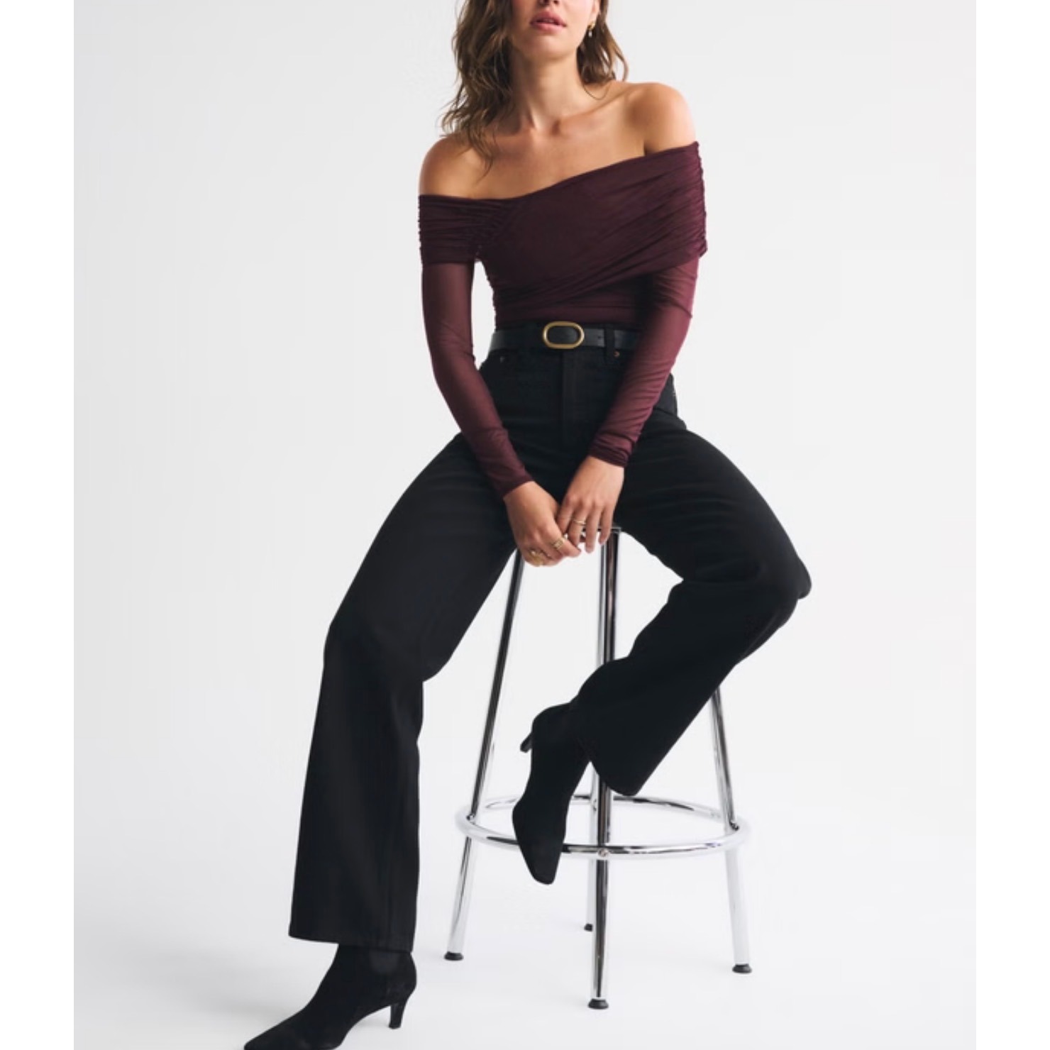 Abercrombie & Fitch Long-Sleeve Asymmetrical Wrap Bodysuit Size Xl Ruched Nwt